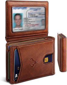 Men Wallet, Slim Leather Wallet Front Pocket Card Holder Gift For Men 11 Slots RFID Blocking
