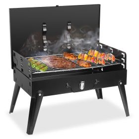 16.7x10x17.7in Portable Charcoal Grill Foldable BBQ Suitcase Grill Shelf For Outdoor Camping Picnics Garden Grilling (Option: Black)