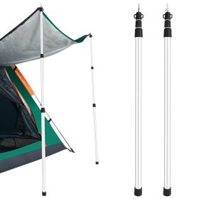 2Pcs Telescoping Tarp Poles Portable Aluminum Awning Poles 3FT To 7.5FT Adjustable Telescopic Tarp Tent Rods (Option: Silver)
