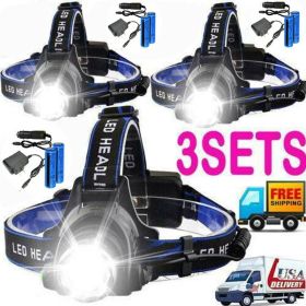LED Headlamp Rechargeable Head Torch Zoom Headlight Lamp Super Bright Flashlight 3 Modes Light With 2 Li-ion Batteries 2 Charger (Option: 3pack)