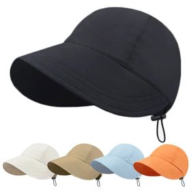 Wide Brim Fisherman Sun Hat Portable Foldable Beach Hats For Women Summer Quick-drying Visors Adjustable Drawstring Cap gorras (Color: Black)