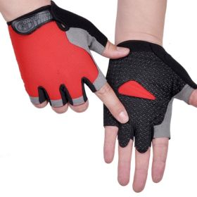 HOT Cycling Anti-slip Anti-sweat Men Women Half Finger Gloves Breathable Anti-shock Sports Gloves Bike Bicycle Glove (Color: Type A--Red, size: S)