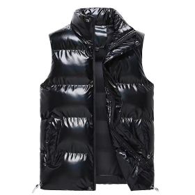 Sliktaa Mens Waterproof Sleeveless Jacket Shiny Puffer Vest (Color: Black, size: M)