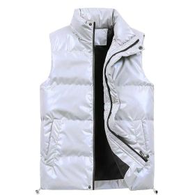 Sliktaa Mens Waterproof Sleeveless Jacket Shiny Puffer Vest (Color: Silver, size: M)