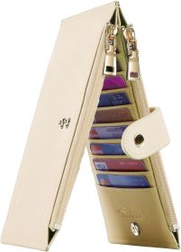 RFID Wallet Women Large Size Bifold Multi Card Wallet Case with Zipper Pocke Credit Card Holder for Women (Color: Beige)