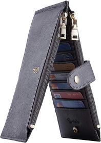 RFID Wallet Women Large Size Bifold Multi Card Wallet Case with Zipper Pocke Credit Card Holder for Women (Color: Gold Greyish)