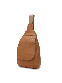 MKF Collection Cleisy M Logo Embossed Vegan Leather Women Sling Bag by Mia k (Material: Vegan Leather, Color: Tan)