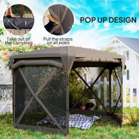 11 X 11ft Up Gazebo Screen Tent With Removable Roof Cover, Roll-up Wind Panels For Camping, Backyard, Brown (Option: Brown)